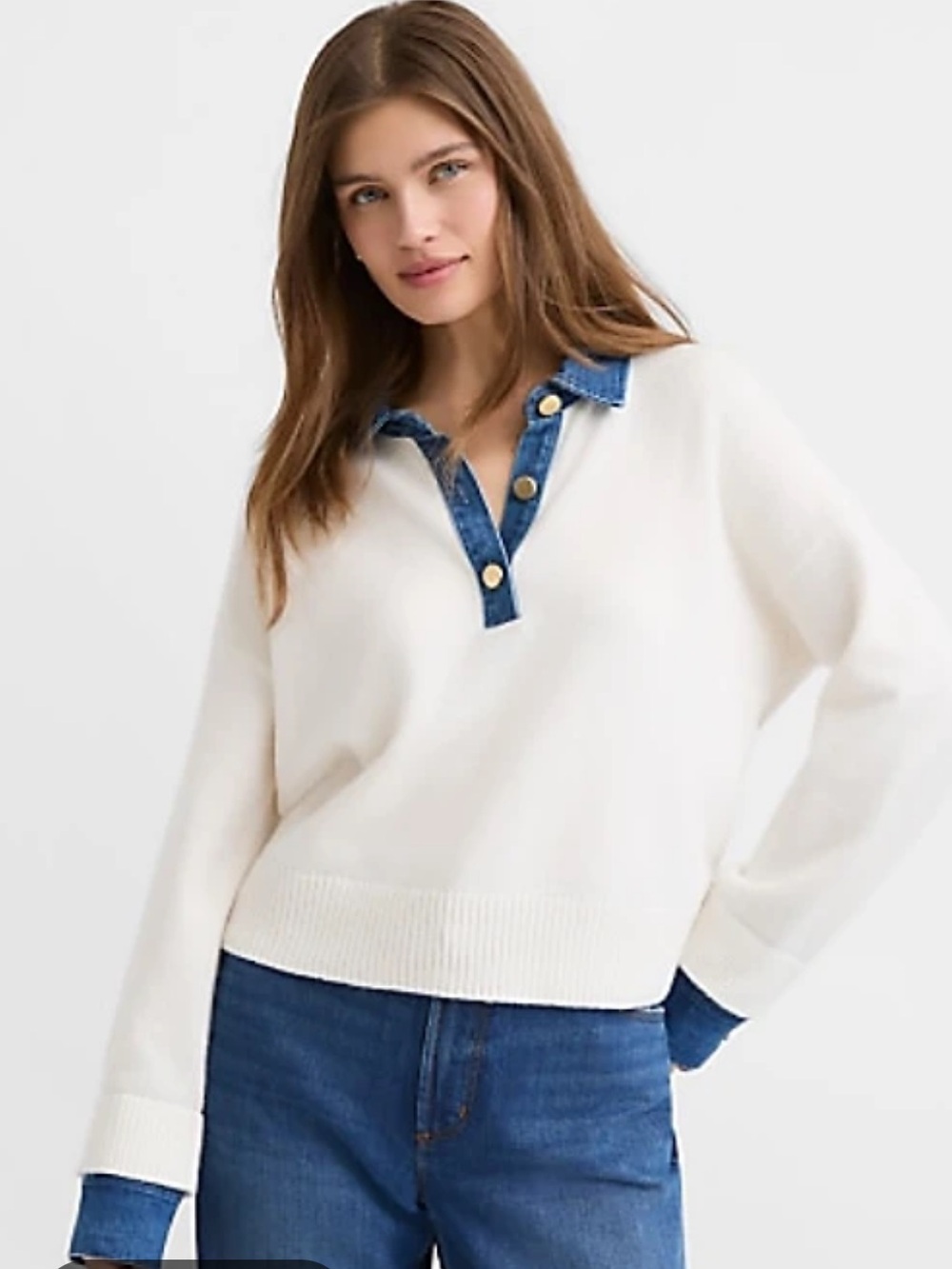 LOFT Denim Trim Henley Sweater